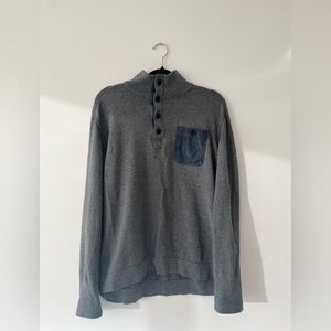 Banana Republic Men's Gray Half-Button Neck Sweater with Chest Pocket